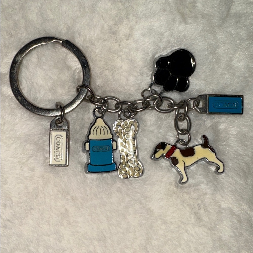 Excellent Condition Coach Multi-Charm Keychain with Blue and Cream Accents